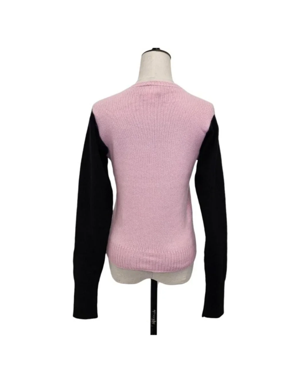 Chanel Vintage Camellia Ribbon CC Logo Cashmere Knit Sweater 38 Pink Black
